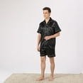thumbnail image 4 of SWSMCLT Men's 2 Piece Pajamas Set Soft Silky Casual Sleepwear Pjs Satin Summer Thin Short Sleeve Button Down Black White Large, 4 of 4