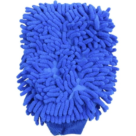 2x Premium Microfiber Chenille Super Absorbent Wash and Wax Glove, Car Wash Mitts (Blue)