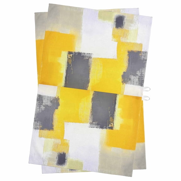 Yellow Grey Kitchen Towels Set of 2, Water Absorbent Dish Towel, Modern Abstract Oil Painted Geometric Decorative Hand Towels - Quick Drying Cloth for Cooking Baking, 18x28 Inch