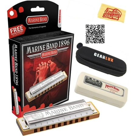 Hohner Marine Band 1896 Harmonica - Key of D w/ Instructional Book
