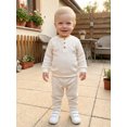 thumbnail image 5 of Loicainy Baby Toddler Boy Fall Outfit 3 6 12 18 24 Months 2T 3T 4T Crew Neck Long Sleeve Pullover Solid Color Waffle Knit Sweatshirt and Joggers Pants Clothes Set, 5 of 9
