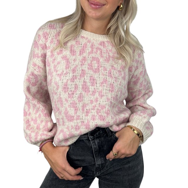 Honganda Women's Autumn Loose Sweater Leopard Pattern Long Sleeve Knitwear Pullover