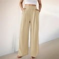 thumbnail image 4 of KALE Wide Leg Pants Woman Baggy Women Summer Casual Trousers High Waist Plain Palazzo Straight Cut Women's Pants Beige, 4 of 5