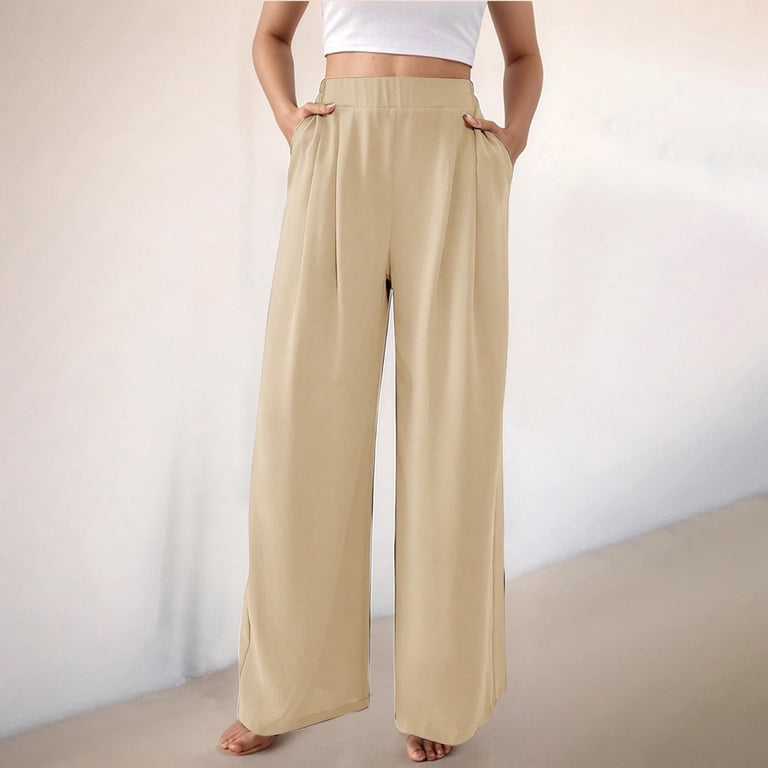 Prolriy Dress Pants Women, Summer Wide Leg Casual Trousers High Waist  Trousers Plain Palazzo Pants Straight Cut Lightweight Suit Trousers  Business Casual Pants for Women, Women's Pants Beige XL - Walmart.com