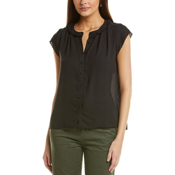 CeCe womens  Scallop Trim Blouse, xs, Black