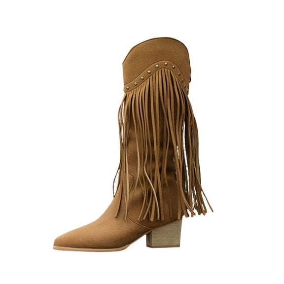 gakvbuo Mid-Calf Boots For Women Women's Solid Color Middle Heel Boots Comfortable Casual Shoes