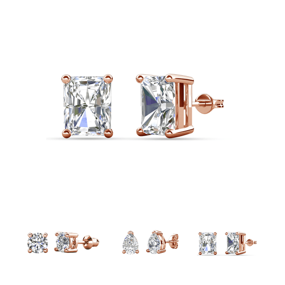 Cate & Chloe Mia 18k Rose Gold Plated Stud Earrings with 2ct Emerald Cut Simulated Diamonds Gift for Women