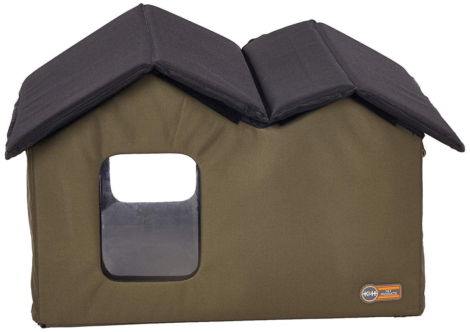 k&h olive and black outdoor heated cat house