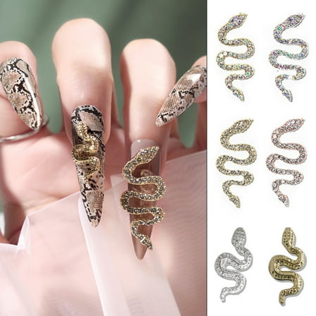 Raindrops 7pcs Snake Nail Charms Rhinestone Manicure Decorations for Women Girls