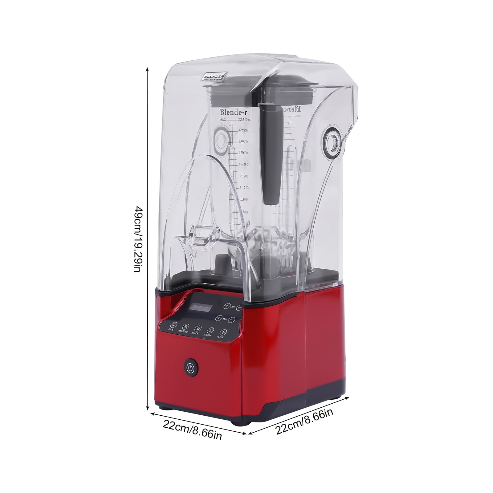 Smoothie Blender, Commercial Soundproof Milkshake & Smoothie Maker with Timer, 110V, Touch Control, PC Cup, for Shakes, Smoothies, Frozen Drinks, Red, Heavy Duty, Restaurant, Cafe Use