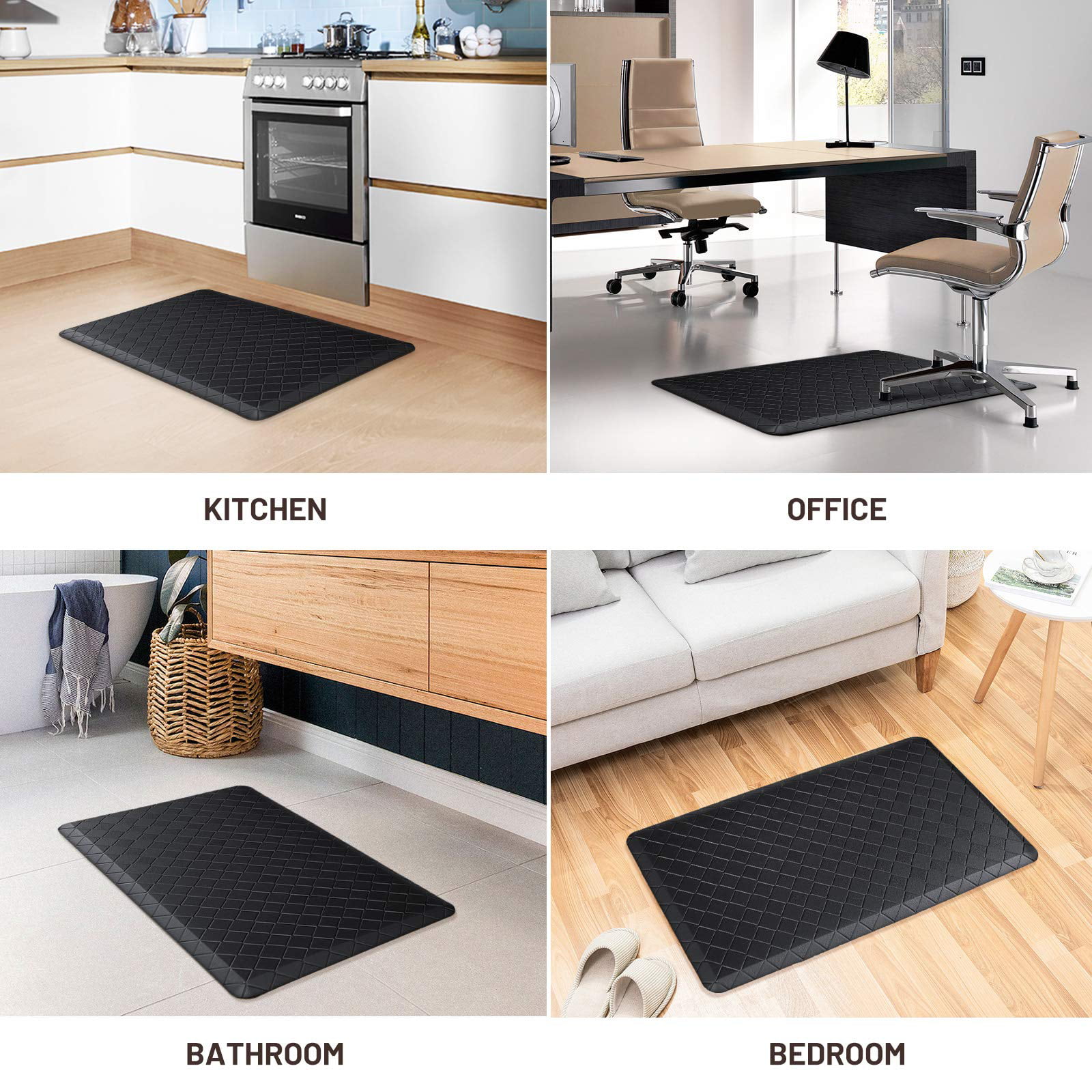 HappyTrends Kitchen Mat Cushioned Anti-Fatigue Kitchen Rug,17.3x 28,Thick  Waterproof Non-Slip Kitchen Mats and Rugs Heavy Duty PVC Ergonomic Comfort  Rug for Kitchen,Floor,Office,Sink,Laundry,Black 