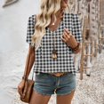 thumbnail image 6 of CIENVNSTG Plaid Tops for Women V Neck Short Sleeve Loose Tops Summer Casual Plaid Printed Tunic Shirts Daily Work Blouses Business Top Clear L, 6 of 6