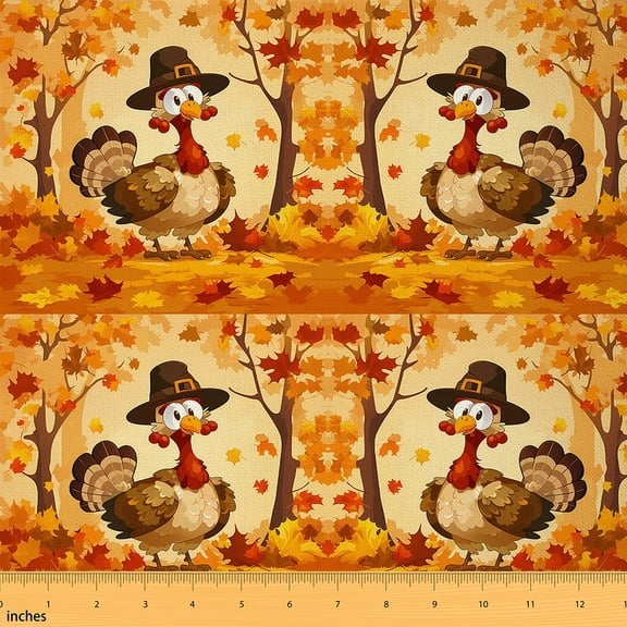 jejeloiu Cute Turkey Fabric by the Yard 5 Yards,Autumn Harvest Pumpkin Fabric for Sewing,Thanksgiving Theme Home Decor Fabric by the Yard For Child,Breathable Home Decor