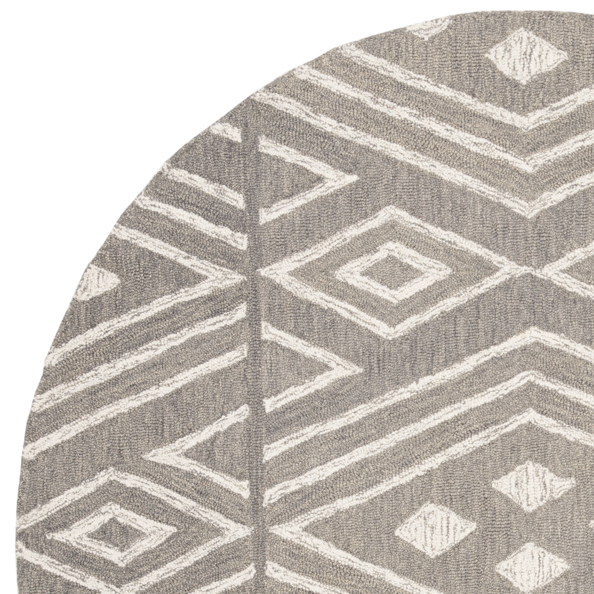 SAFAVIEH Micro-Loop Orlando Geometric Diamonds Area Rug, Grey/Ivory, 5' x 5' Round