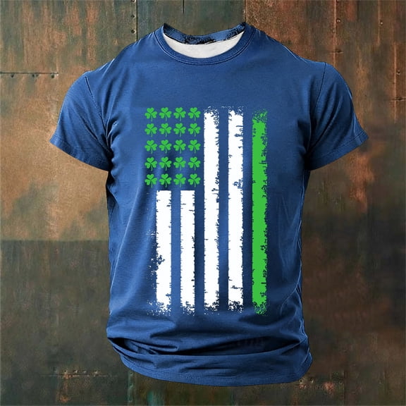 Gamivast T-Shirts for Men Graphic Clover Flag Tee Shirts Crew Neck Short Sleeve Soft Graphic T-Shirts Vintage Style St Patricks Day Parade Daily