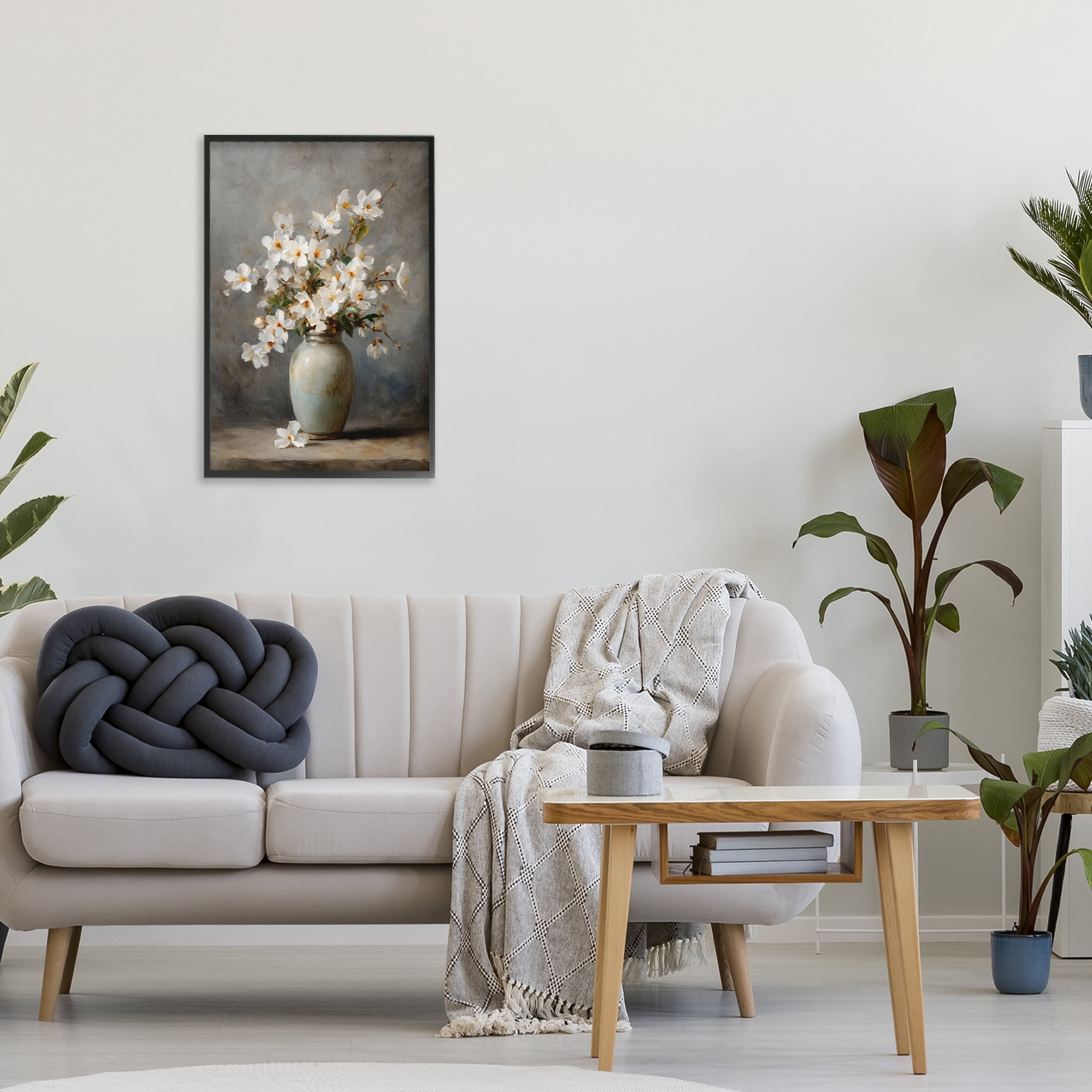 Stupell Industries Full White Flowers in Vase Black Framed Giclee Art, design by Petal Prints Design