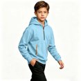 thumbnail image 3 of Boys Quarter Zip Hoodie Fleece Hooded Sweatshirt With Pockets Kids Soft Long Sleeve Pullover Fall Winter School Clothes Blue Size 10-12years, 3 of 8