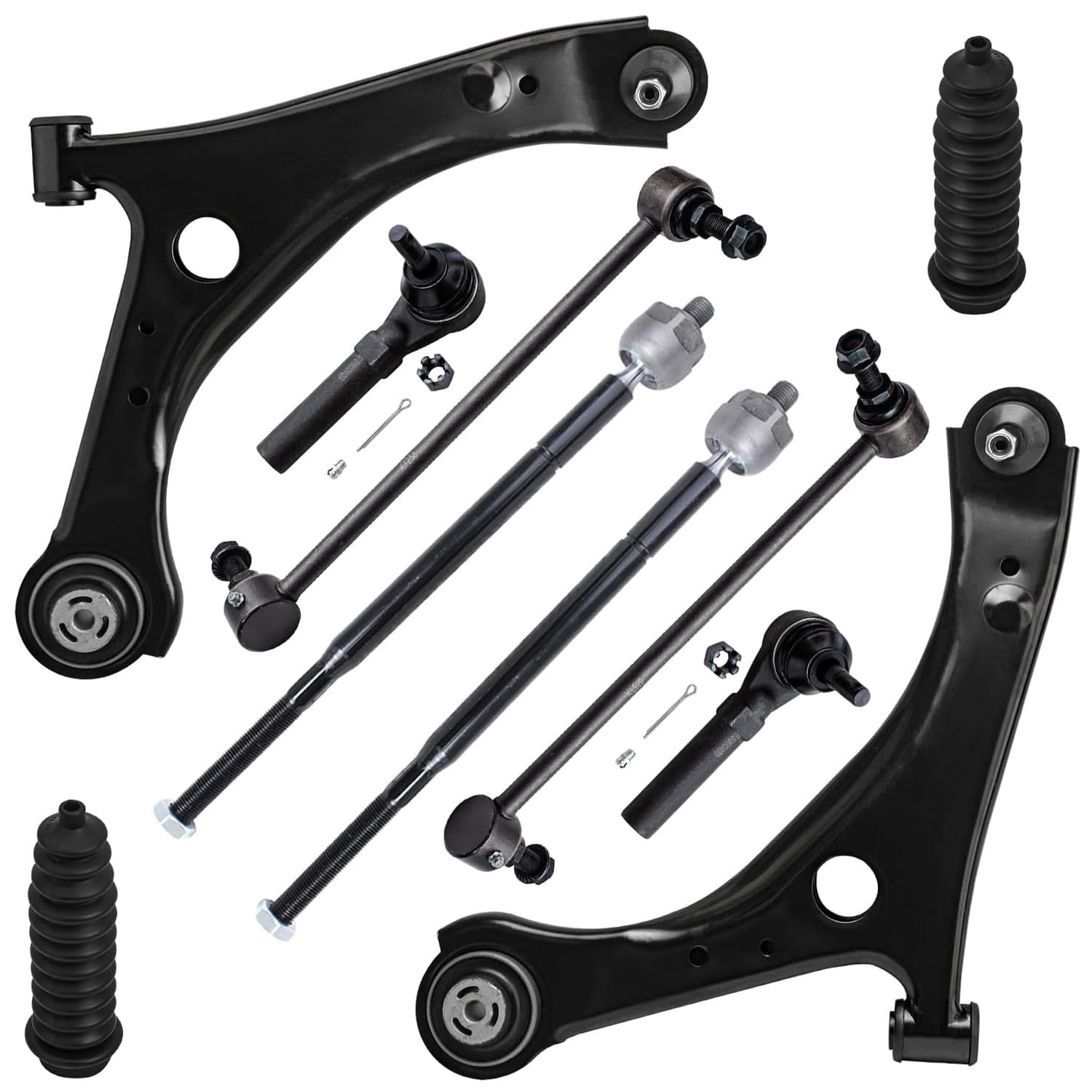 Detroit Axle - Front 12pc Suspension Kit for 2008-2010 Dodge Grand Caravan Chrysler Town & Country, 2 Ready Struts, 2 Lower Control Arms, 2 Sway Bar Links, 4 Inner and Outer Tie Rods, 2 Boots