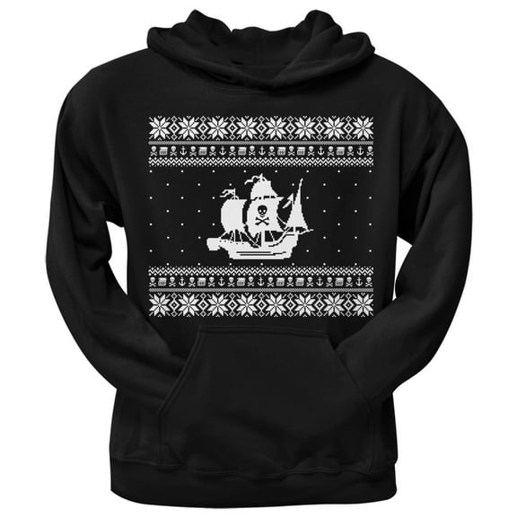 Pirate Ship Ugly Christmas Sweater Black Pullover Hoodie - Large