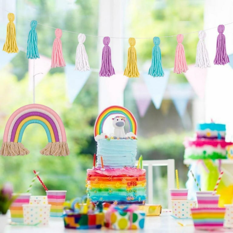 POM POM Garland, pastel rainbow decor, baby shower, yarn Pom Pom tassel  garland, mantel decor, nursery decor by backyardprims