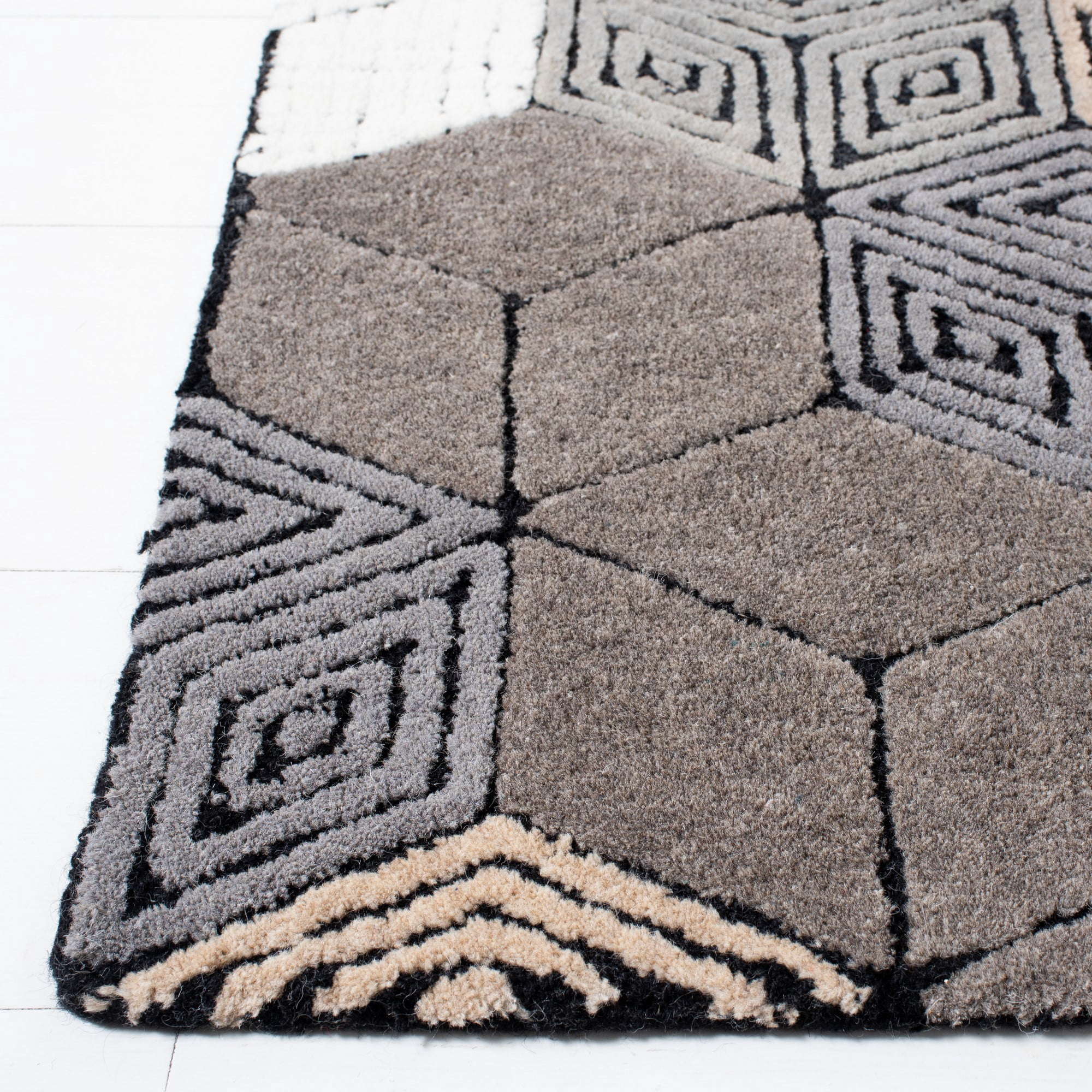 SAFAVIEH Fifth Avenue Dedan Geometric Wool Area Rug, Ivory/Grey, 6' x 9'