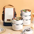 thumbnail image 2 of Bento Lunch Box Japanese Multilayer Stainless Steel Bento Box Food Container Storage Portable Thermos Food Jar Kid Bento Box White-3, 2 of 6
