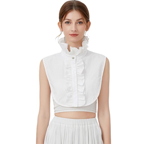 Giaone Womens Elegant Vintage Detachable False Collar Victorian Ruffle Mock Neck White Half Shirt Office Lady Working Blouse Dickey Crop Tops