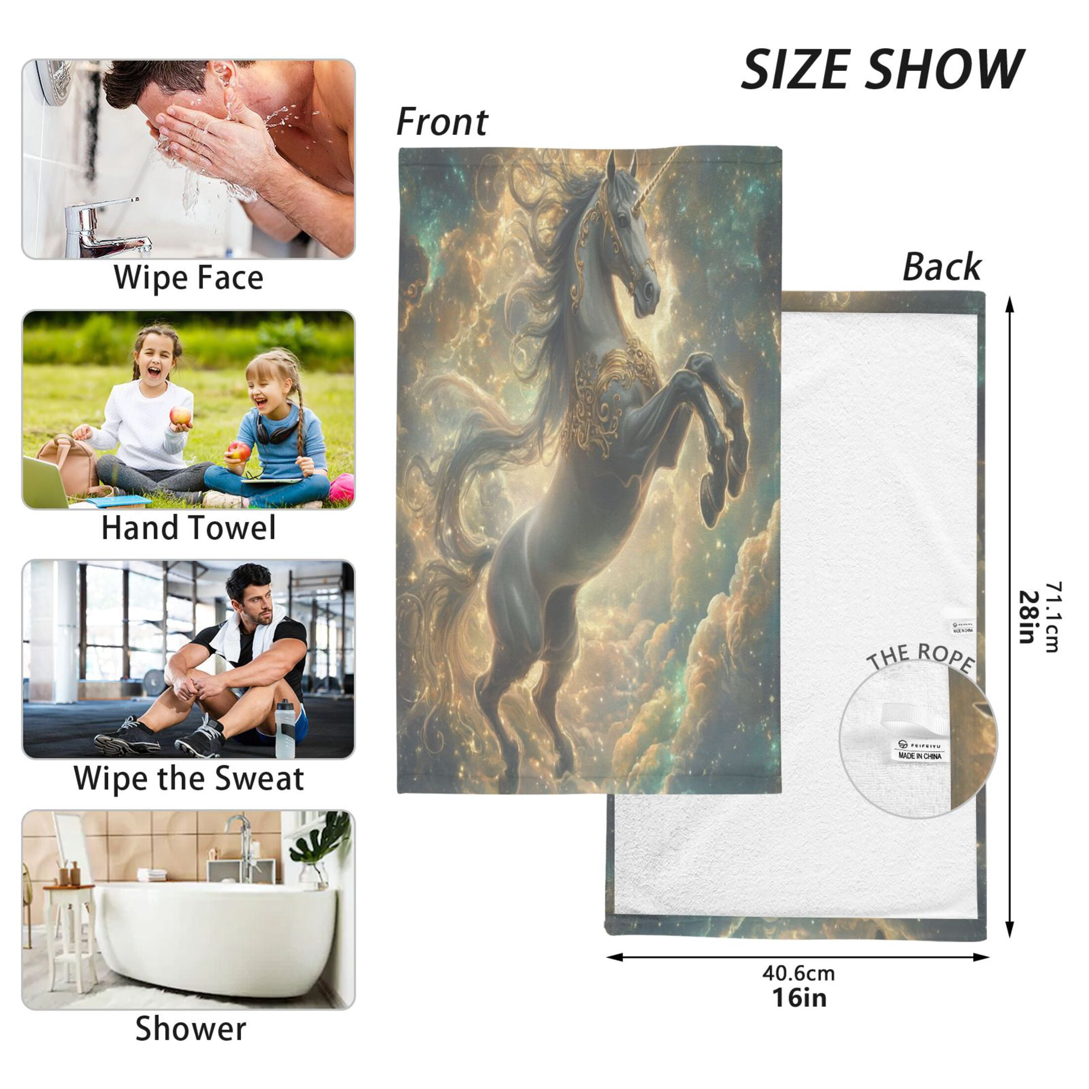 2 Pcs Absorbent Face Towel Bath Hand Towels Soft Breathable Cotton Towel Set for Bathroom Kitchen Hotel Spa Decor Noble and Elegant Horse