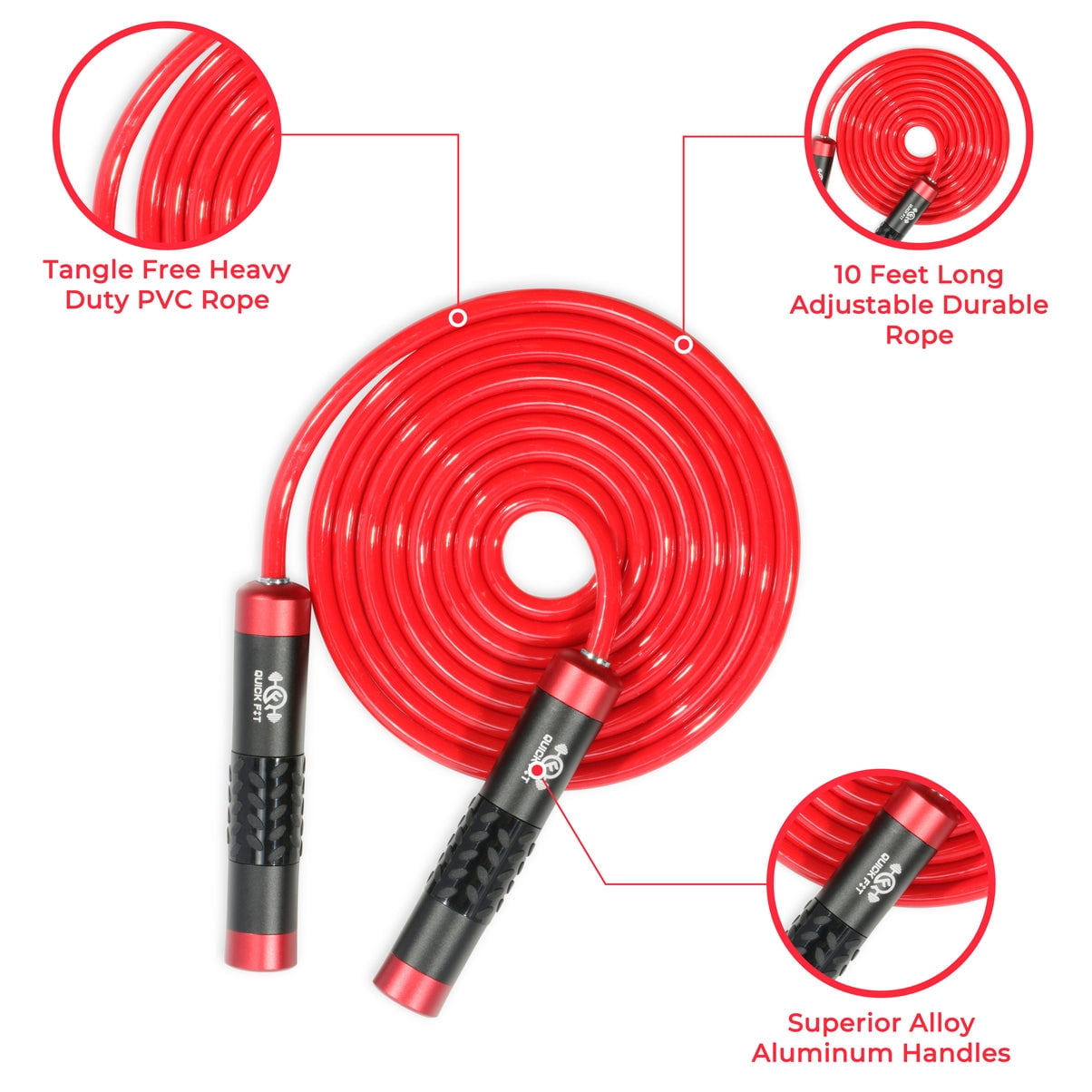 Quick Fit Weighted Jump Rope Set of 2 (1LB) w/ Non-Weighted Skipping Cord - Portable Exercise Accessory for Cardio, HIIT, Endurance - Fun Workout Aid for Burning Heavy Calories - Ball Bearing Handles