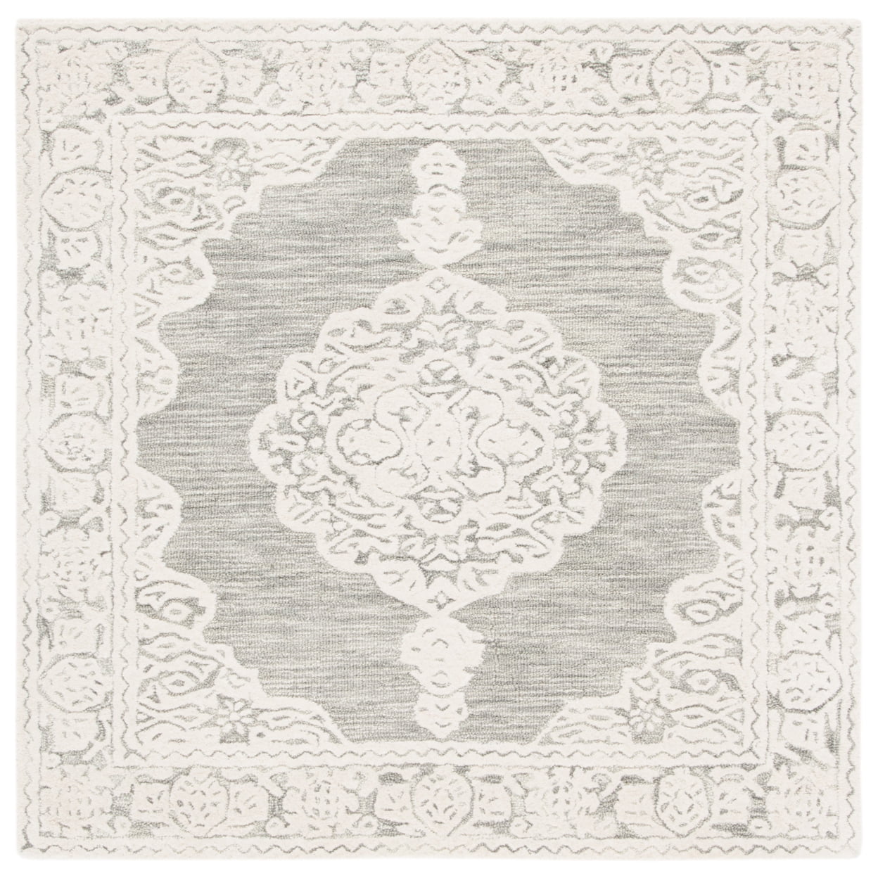 SAFAVIEH Micro-Loop Antonio Medallion Area Rug, Grey/Ivory, 4' x 6'