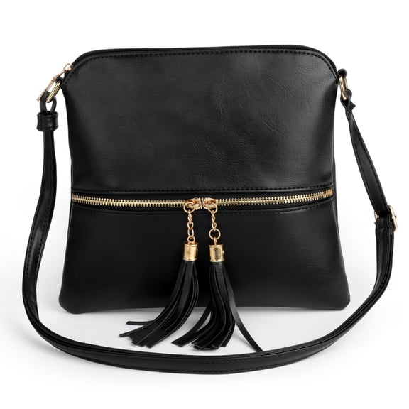 Crossbody Bag for Women, PU Leather Shoulder Bag with Adjustable Strap, Ladies Large Capacity Tote Bag, Black