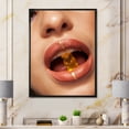 thumbnail image 2 of Designart 'Close Up VIew of Female Lips Biting Gummy Bear' Modern Framed Canvas Wall Art Print, 2 of 5