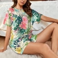 thumbnail image 4 of Rateoe Tropical Flowers Pattern Women's Short-Sleeved Pajama Set - 2 Piece Soft and Lightweight Sleepwear Set-Large, 4 of 7