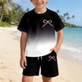 thumbnail image 4 of Byoo Toddler Girl Bow Graphic Tracksuit Short Sleeve T Shirt Shorts Gradient Loose Fit Sweatsuit, 4 of 5