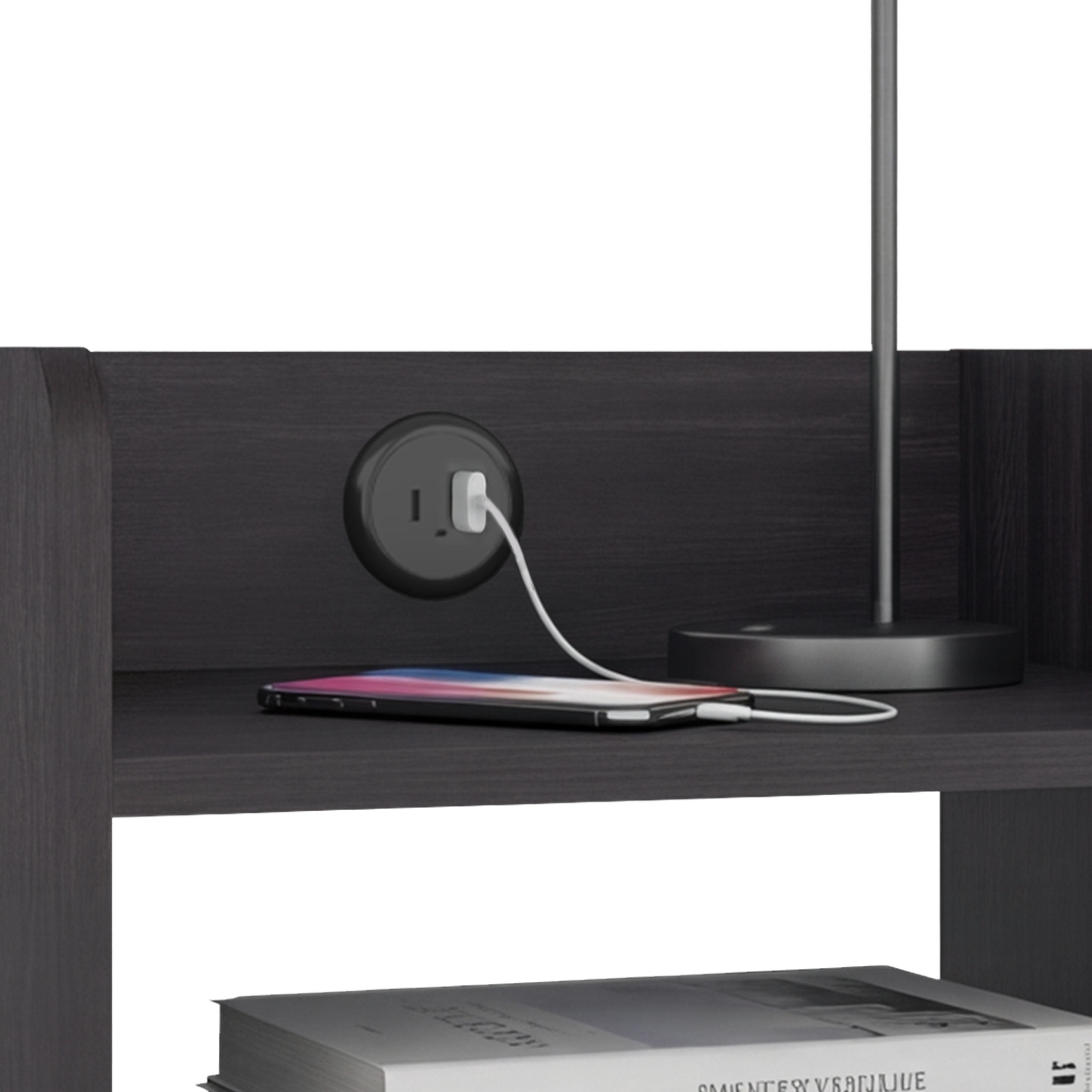 Nightstand with USB Port, 2 Shelves - Black Wengue