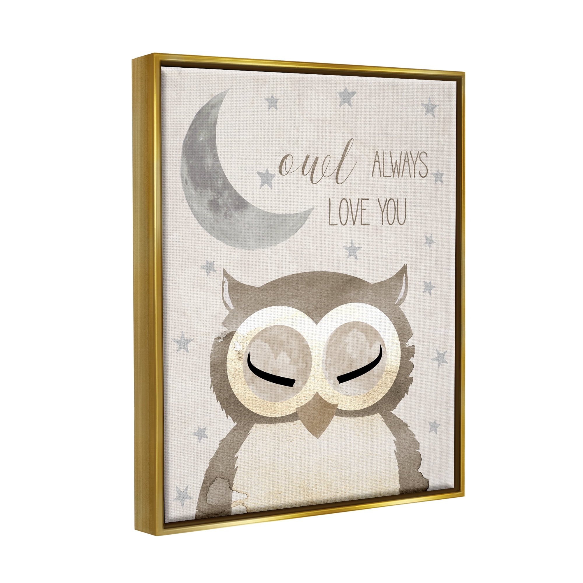 Stupell Industries Owl Always Love You Pun Landscape Painting Gold Floater Framed Canvas Art Print Wall Art, 25 x 31