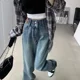 thumbnail image 4 of Pantalones vaqueros azules de cintura alta y campana para mujer, pantalones holgados y adelgazantes de pierna recta, nuevos pantalones de estilo petite de otoño de 2023, 4 of 4