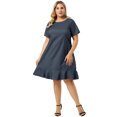 thumbnail image 4 of Vestido de mujer de talgrande con dobladillo con volantes Chambray Casual mancorvestidos Azul oscuro 3X, 4 of 7