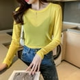 thumbnail image 6 of Summer O-neck Sheer Mesh Top Women Long Sleeve Sexy Transparent T-shirt Sun Protection Pullover Top Black White (Fruit Green,XXL), 6 of 7