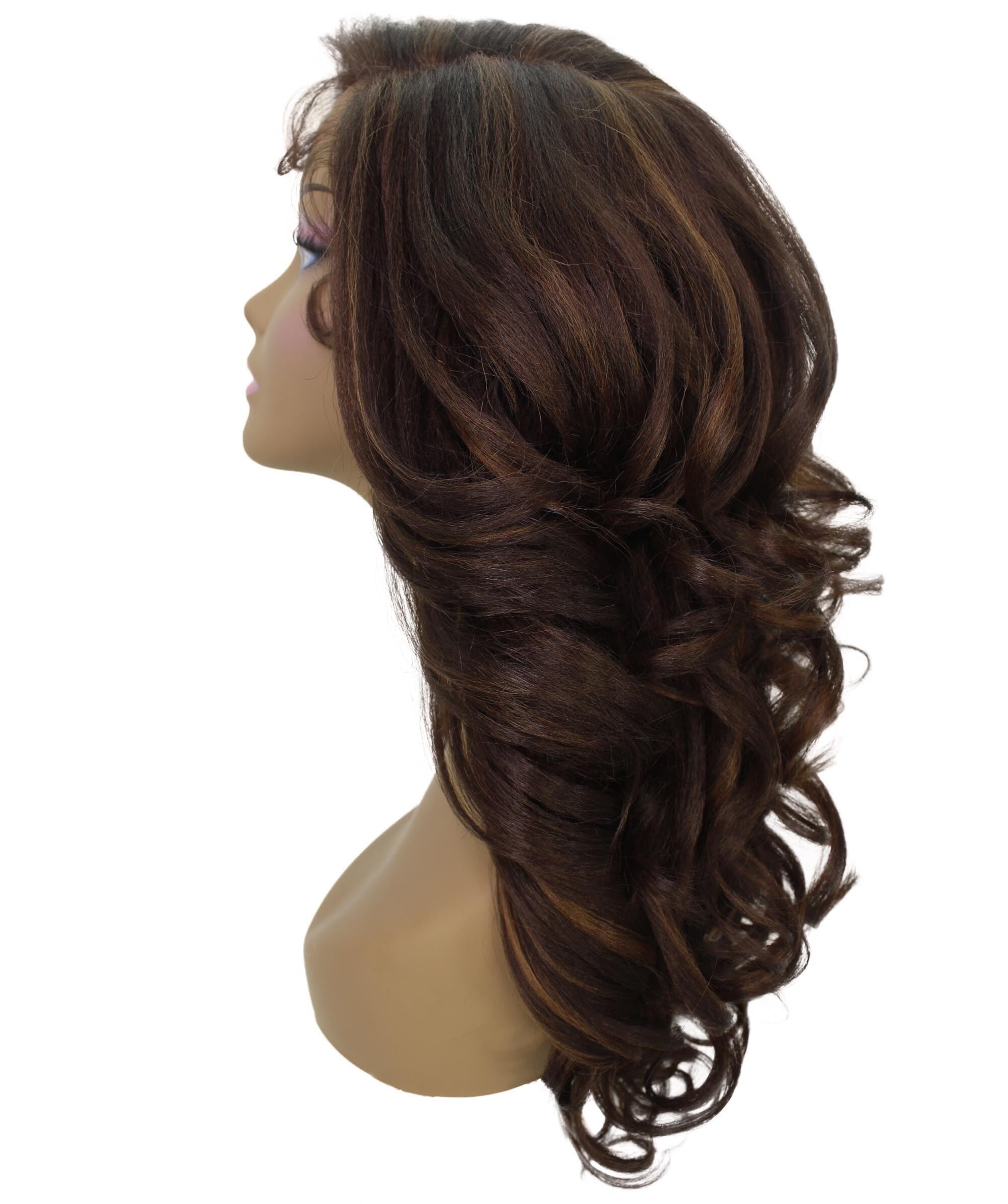 LUXLUXE Nia 20" Layered Wig | HD Lace Front Layered Wig for Black Women, Pre-Plucked Glueless Synthetic Body Wave Wig for Party & Daily Wear, Brown with Caramel Color