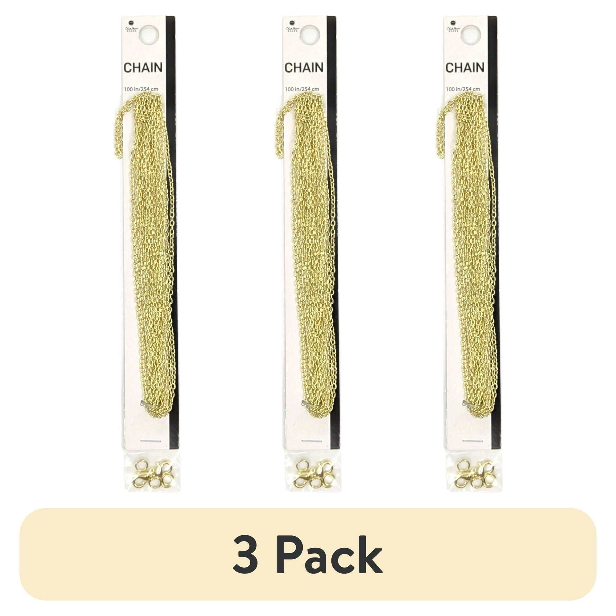 (3 pack) Blue Moon Beads Gold Metal Findings Cable Chain for Jewelry Making 100 Inches 1-pack
