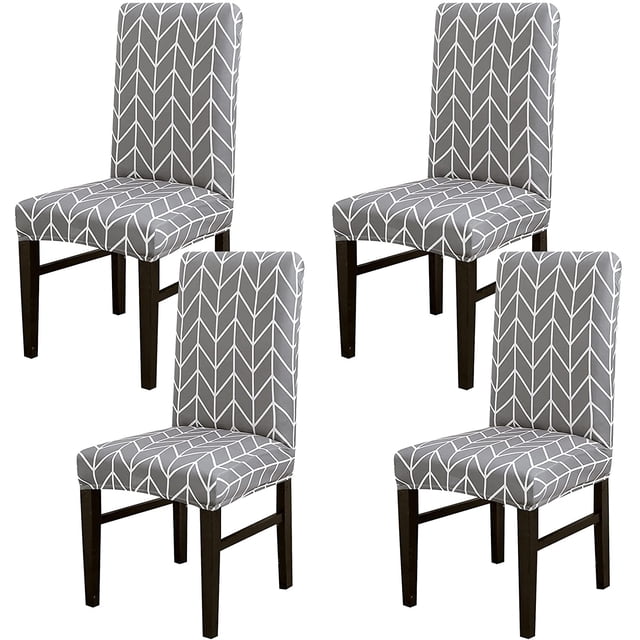 Chair Covers Set of 4,Stretch Dining Chair Protective Printed Slipcovers,Elastic Removable Washable Chair Protector Seat Covers for Dining Room Banquet Party Home Decor(Grey,Pack of 4)