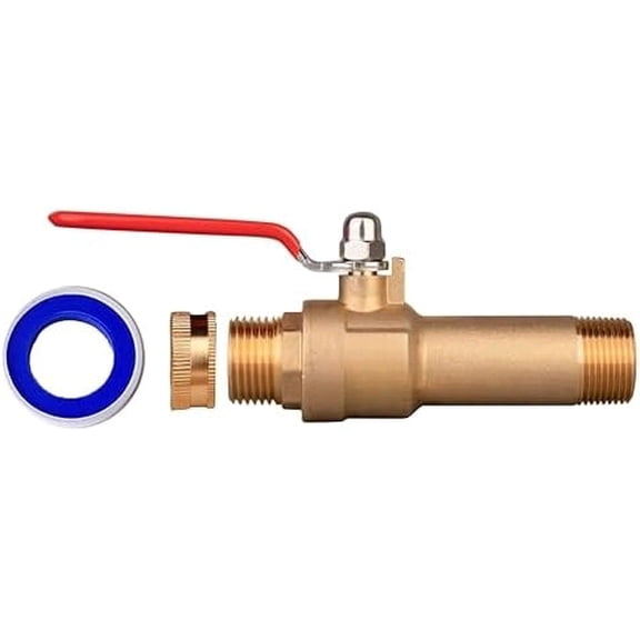 HMP012 Full Port Water Heater Straight Drain Valve(LF Compliant Brass, 3/4" MNPT, 2.5" Shank, W/Garden Hose Cap and Thread Tape)$$Tools & Hardware Other