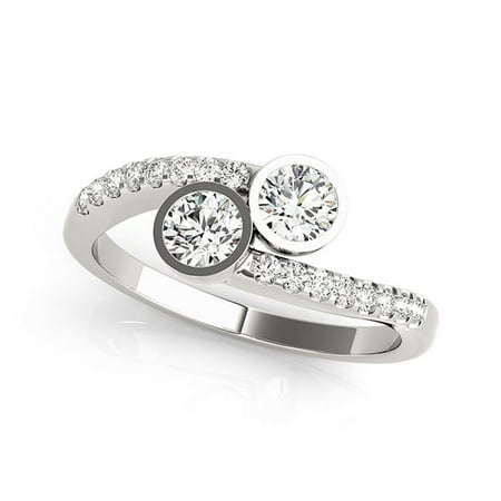 14K White Gold Round Bezel Setting Two Stone Diamond Ring (5/8 ct. tw.) Size - (Best Diamond Ring Settings)