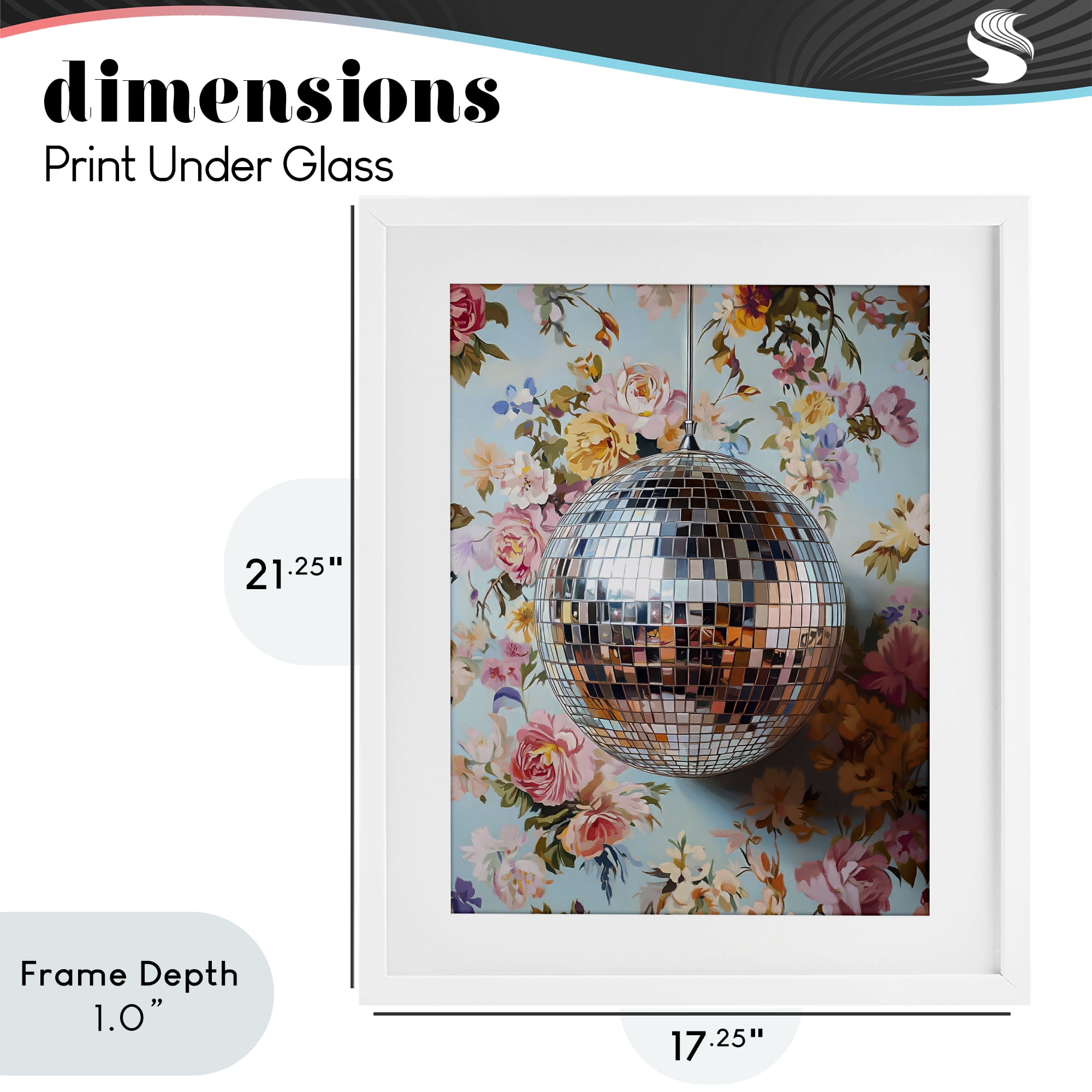 Stupell Industries Floral Disco Ball Reflection White Framed Print Under Glass, design by LSR Design Studio