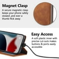 thumbnail image 3 of Premium PU Leather Flip Folio Case for iPhone 15 Plus, Magnetic Closure Protective Case Kickstand Function Card Cash Slots Shockproof Durable Wallet Cover Soft TPU Inner Phone Case - Brown, 3 of 17