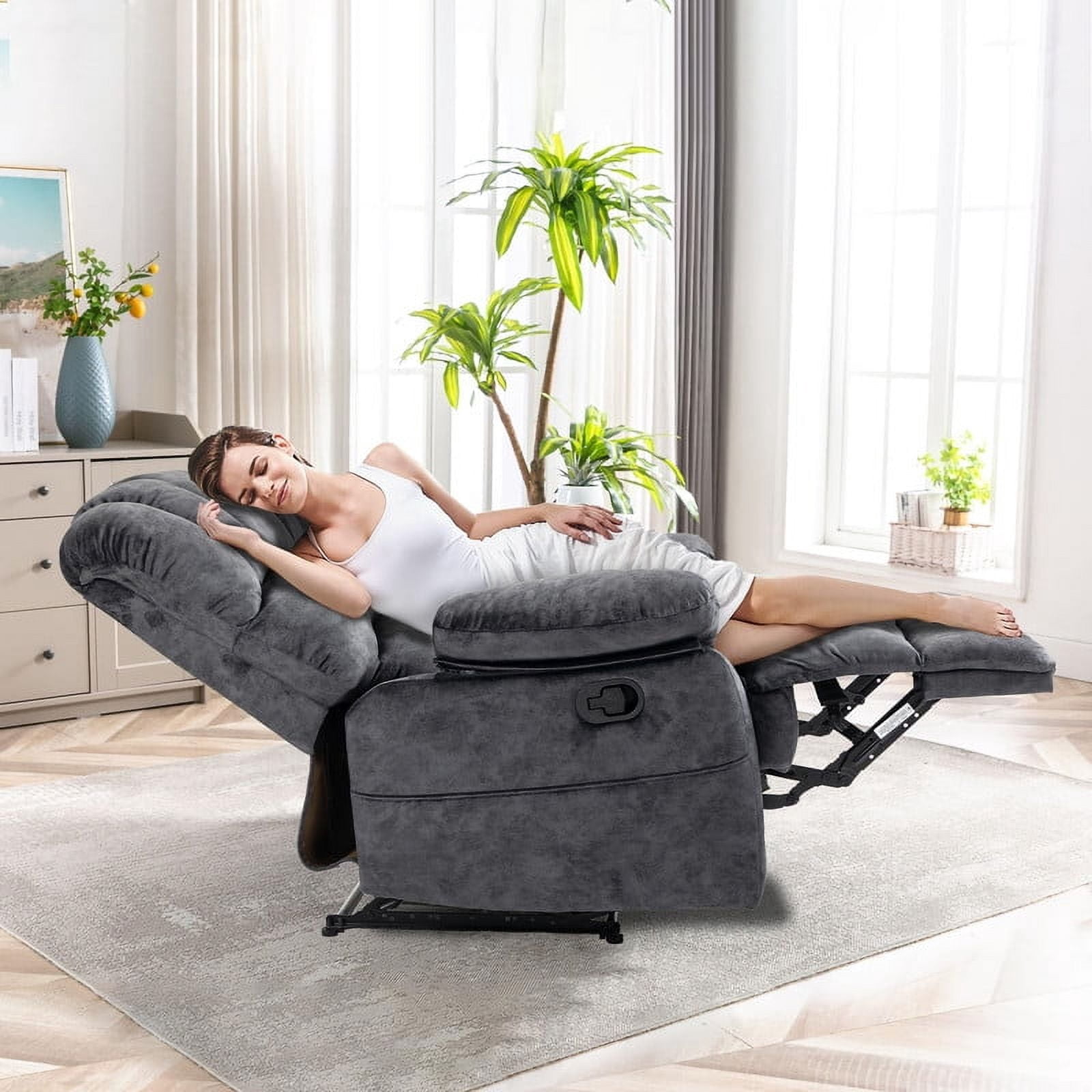 Extra Large Manual Recliner Chair for Comfortable Seating - 40" Wide, Overstuffed Arm and Backrest, Ideal for Living Room, Bedroom, Home Theater