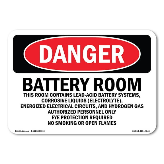 OSHA Danger Sign - Battery Room Authorized Personnel Only | Decal | Protect Your Business, Construction Site, Shop Area | Made in The USA