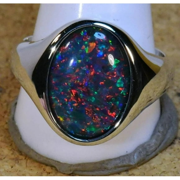 Natural 7.25 Carat dark opal Ring, 925 Sterlling Silver Ring,Ethiopian Black fire opal, engagement, Birthstone ring, For Mens Ring