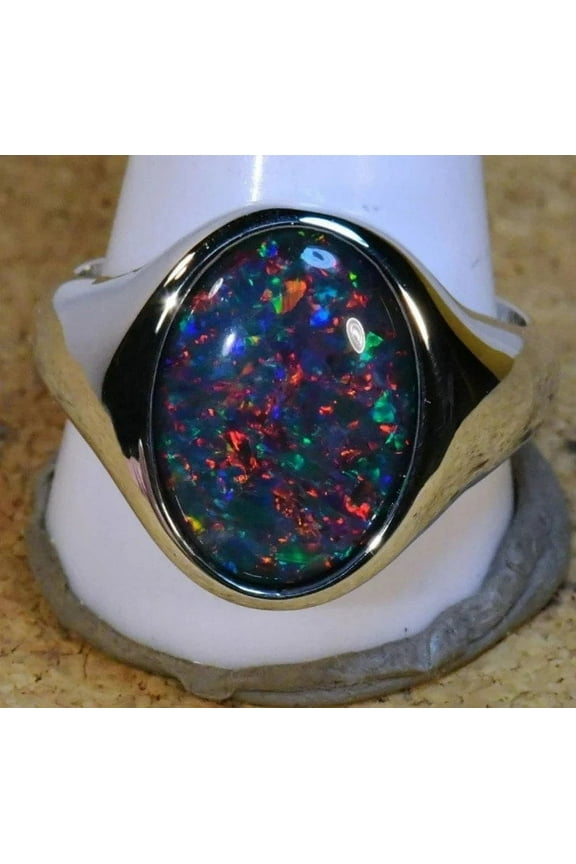 Natural 7.25 Carat dark opal Ring, 925 Sterlling Silver Ring,Ethiopian Black fire opal, engagement, Birthstone ring, For Mens Ring